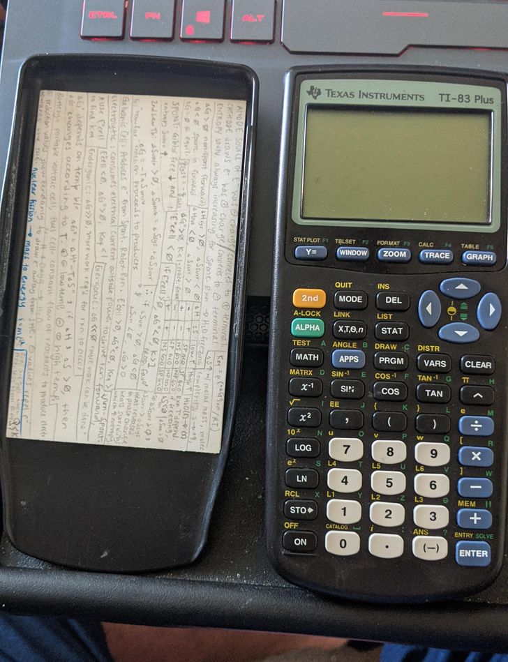 “Found an old cheat sheet in this hand-me-down TI-83’s case.”