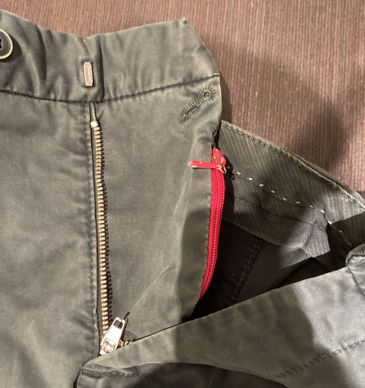 This man’s pants have a fly pocket to keep valuables safe.