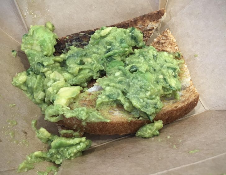 Someone paid $18.60 for this “smashed avocado on toast.”