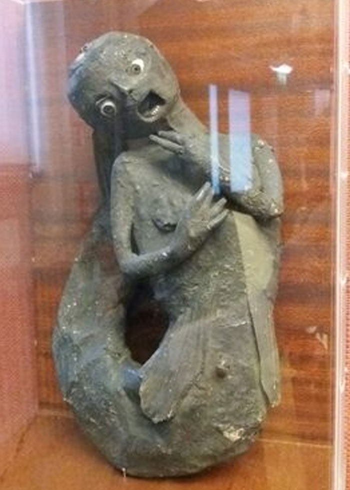 "This is actually a mummified Mermaid. But in 1930 it was a hoax because they did an X-ray on it. It was made from a fish body, it had a monkey's head, glass eyes and ivory teeth."