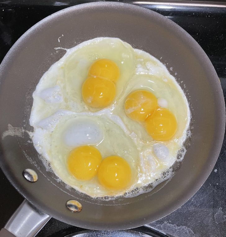 “3 eggs, 3 double yolks — I’m feeling lucky, might go buy a scratcher.”