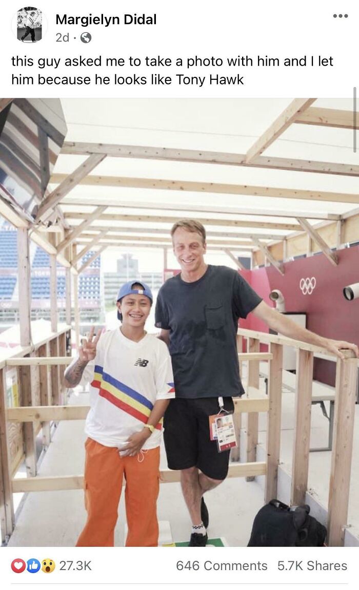 didn't know who talking to - margielyn didal tony hawk - .. Margielyn Didal 2d. this guy asked me to take a photo with him and I let him because he looks Tony Hawk 646