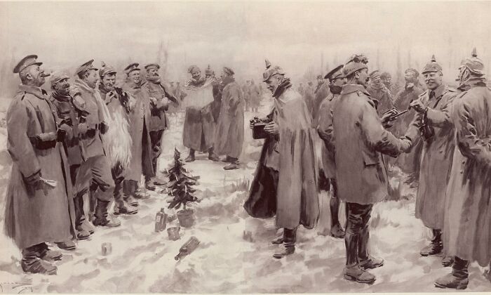During WW1, English and German troops stopped the fighting for one day on Christmas Eve and played a game of football, exchanged gifts, and held conversations..only to go back to killing each other the next day