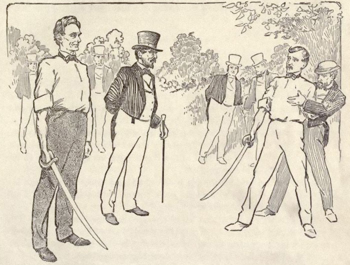 Lincoln stopping a fight with a gentleman before it started, with a broadsword.

Most people know Lincoln was incredibly tall, but he was also immensely strong. A lifetime of grit, graft, and chopping wood made his wiry frame tight with corded muscles.

A gentleman of parliament challenged Lincoln to a duel for his honour, one day. Lincoln picked the weapons. Broadswords.

Lincoln showed up to the field of the duel the following day, and with one enormous one handed swing overhead, lopped a sizeable limb off a tree. From a standing start.

The gentleman backed out of the duel moments after witnessing the man dismember a tree as casually as one might behead a floret of broccoli.