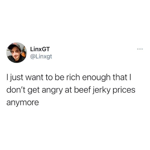 funny memes - justinlaboy meme - LinxGT I just want to be rich enough that I don't get angry at beef jerky prices anymore