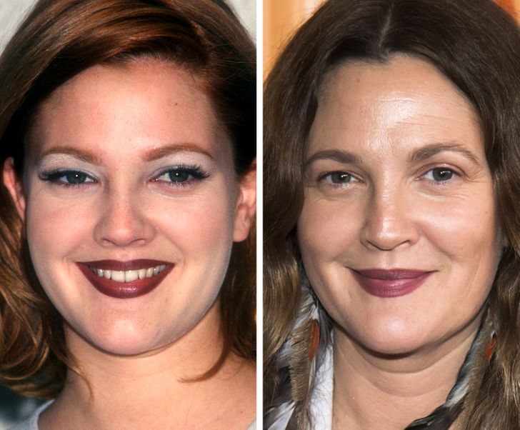 Drew Barrymore (20 and 44 years old)