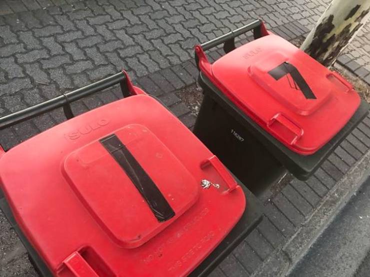 ’’Last week I put a piece of tape on my bin lid to fix a crack. My neighbor thought we were labeling our bins with our unit numbers.’’