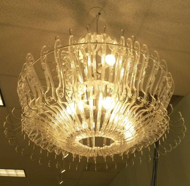 “Spotted this at work today. ’Chandelier’ made out of hangers.”
