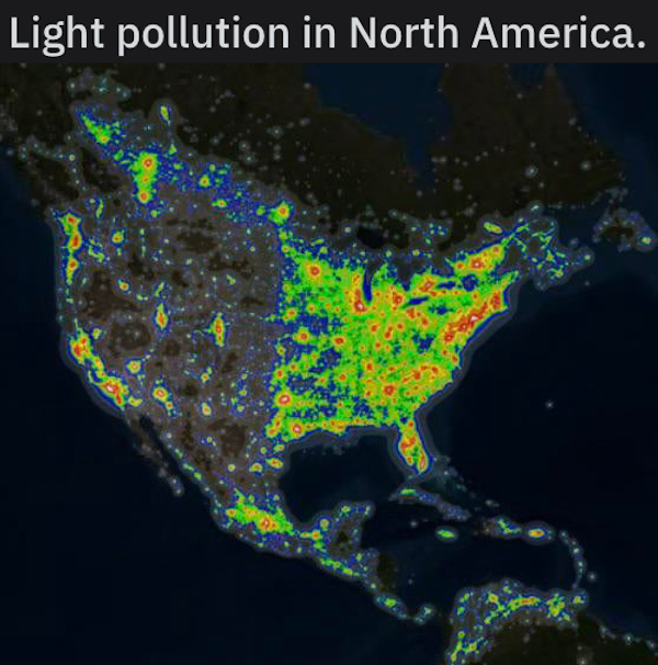 light pollution map world - Light pollution in North America.