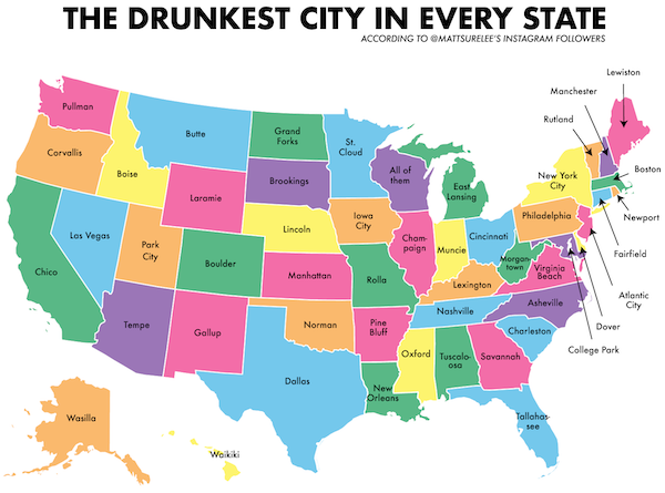 halloween costume for every state - The Drunkest City In Every State According To Mattsurelee'S Instagram ers Lewiston Manchester Pullman Butte Corvallis Boise City Laramie chy Las Vegas Park City Boulder Chico Rutland Grand Forks St. Cloud All of Boston 