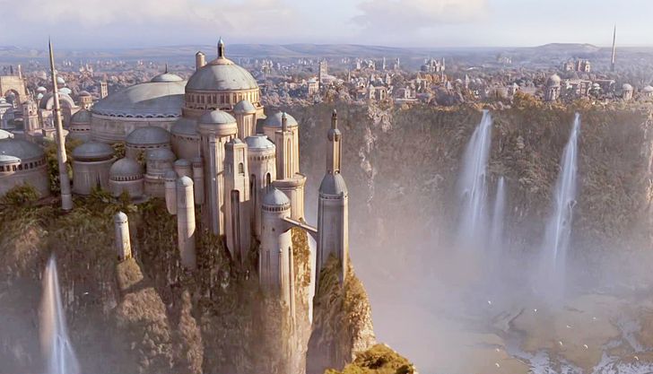 In Star Wars: The Phantom Menace, there are waterfalls on the Naboo planet. In fact, specially created mini-worlds where the flows of salt were used instead of the falling water were created.