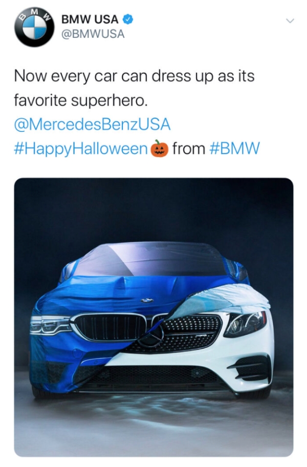 bmw trolls mercedes - M > Bmw Usa Now every car can dress up as its favorite superhero. from