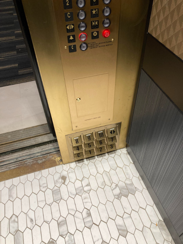 “This elevator has buttons for your feet so you don’t have to touch the buttons.”