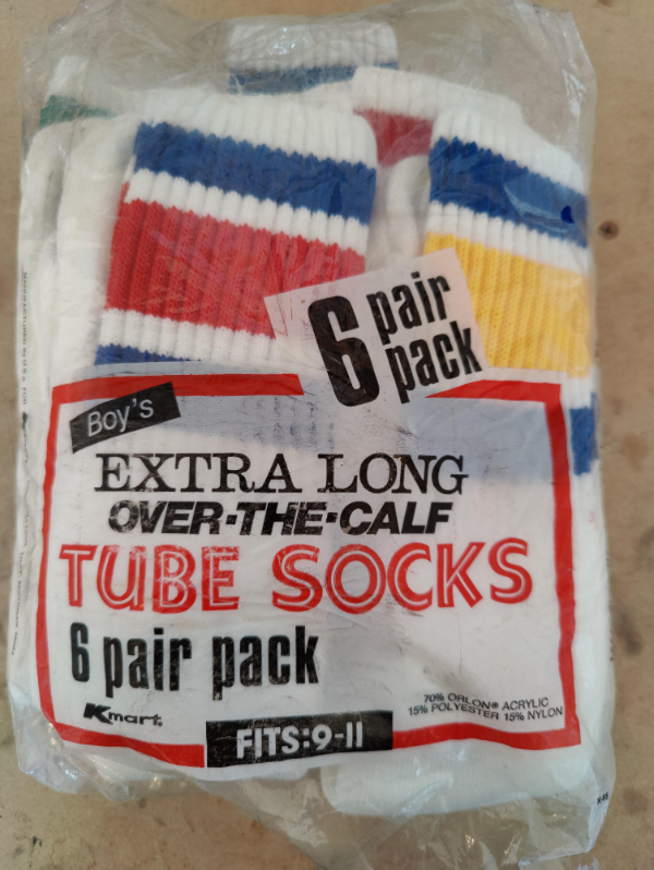 “Unopened bag of tube socks from 1983.”