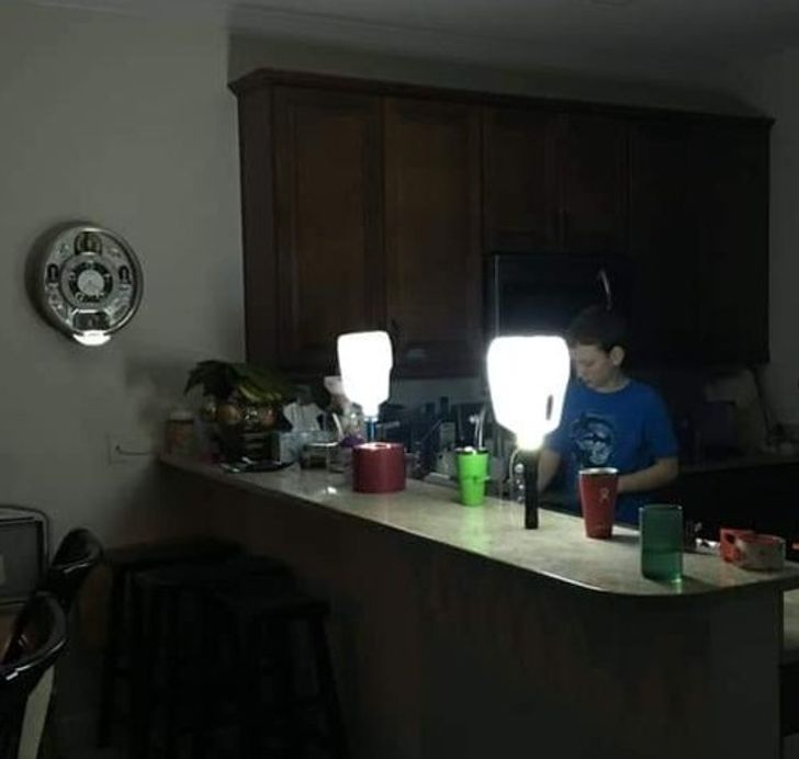 “When you lose power you can use empty translucent jugs to dramatically improve the light output from a flashlight.”