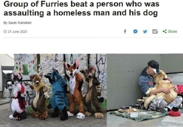 chaotic good - heroes - robin hoods - group of furries beat a person - Group of Furries beat a person who was assaulting a homeless man and his dog By Sarah Rainsford