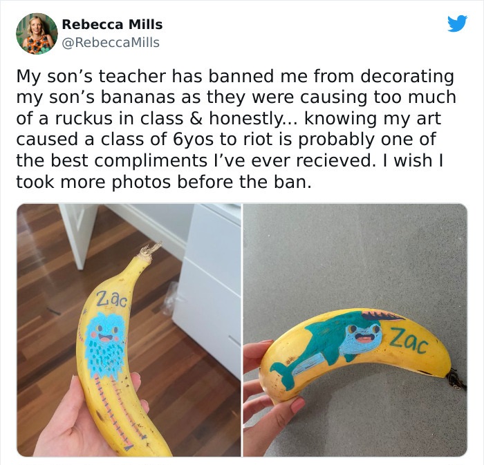 chaotic good - heroes - robin hoods - plastic - Rebecca Mills Mills My son's teacher has banned me from decorating my son's bananas as they were causing too much of a ruckus in class & honestly... knowing my art caused a class of 6yos to riot is probably 