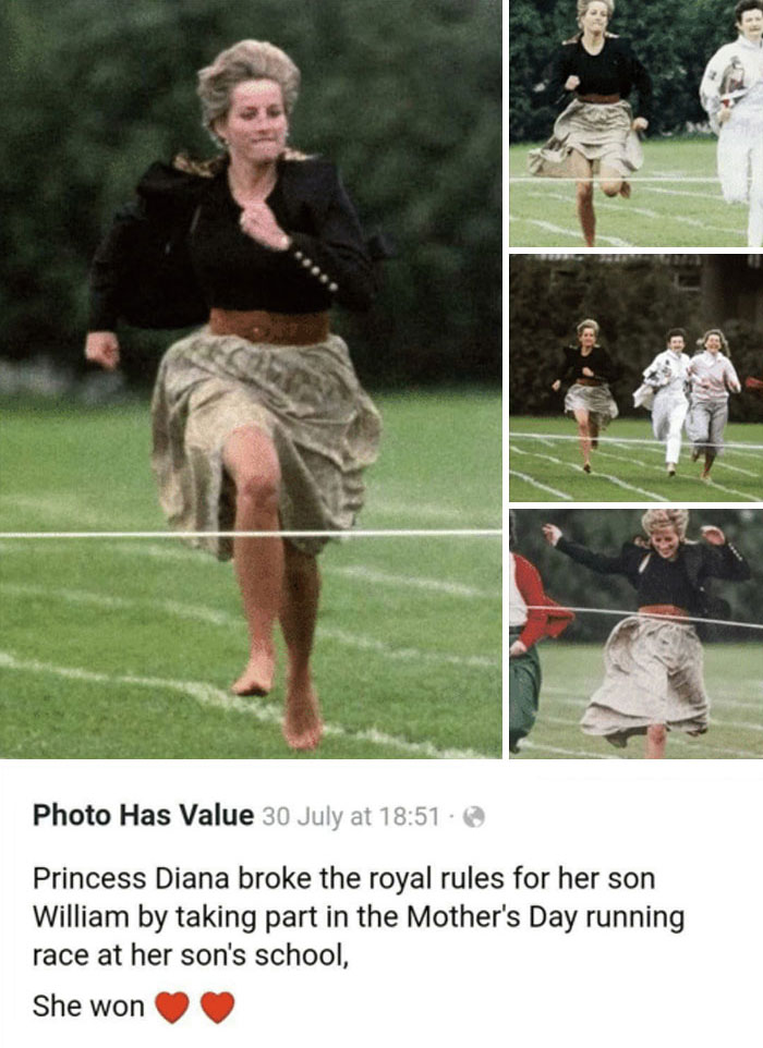 chaotic good - heroes - robin hoods - princess diana breaking rules - Photo Has Value 30 July at Princess Diana broke the royal rules for her son William by taking part in the Mother's Day running race at her son's school, She won