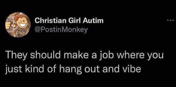 work memes - office memes - do not support all women some - Christian Girl Autim Monkey They should make a job where you just kind of hang out and vibe