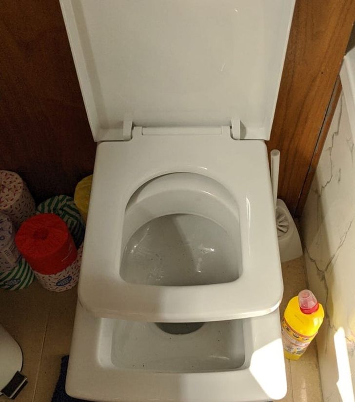 “A plumber from a water company came to fit the toilet seat after they broke the last one. This was the result.”