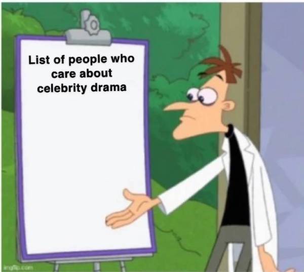 relatable memes  - love muffin phineas and ferb - List of people who care about celebrity drama