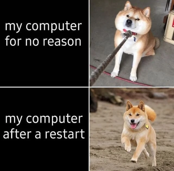 relatable memes  - will not fix your computer - my computer for no reason my computer after a restart