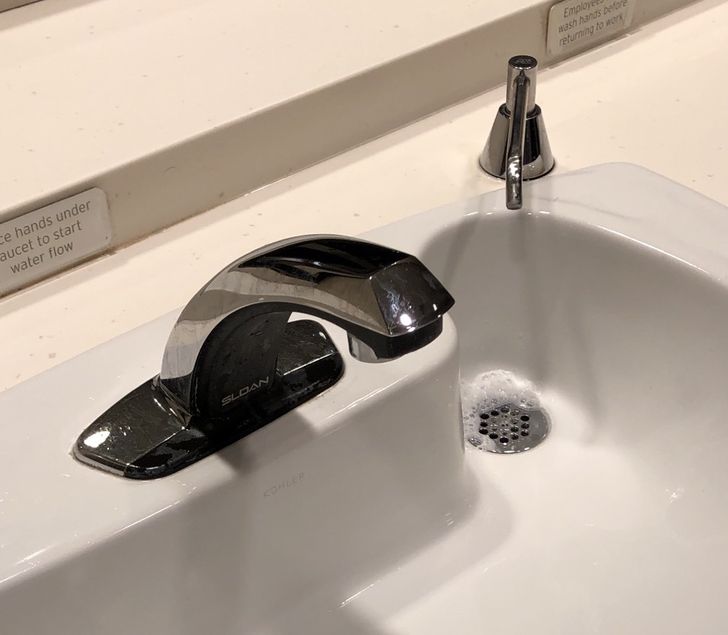“The drain is right under the soap dispenser so it doesn’t stain the sink.”