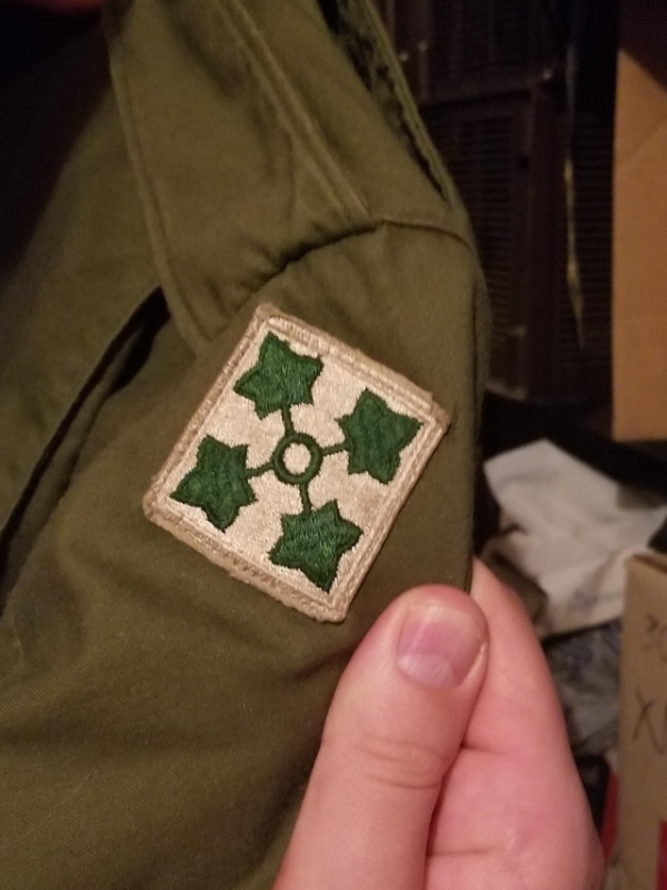 These patches on a U.S. Army Jacket worn around the 1960’s?

A: Division patches for the four point one is 4th Infantry Division.