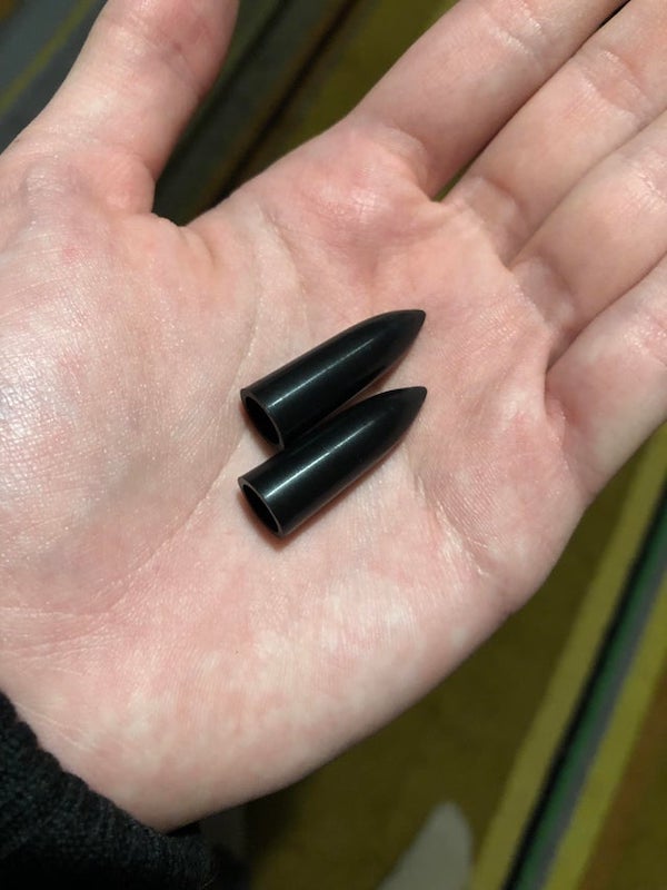 Two plastic bullet-type things i found in the pen pockets of my alpha industries bomber jacket

A: It’s a protective bottom of the pen pocket. To stop rips or ink stains of the material.