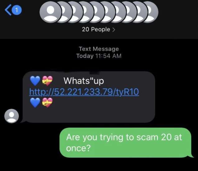scammers called out -  nsfw scam messages - 1 O 20 People > Text Message Today Whats"up Are you trying to scam 20 at once?