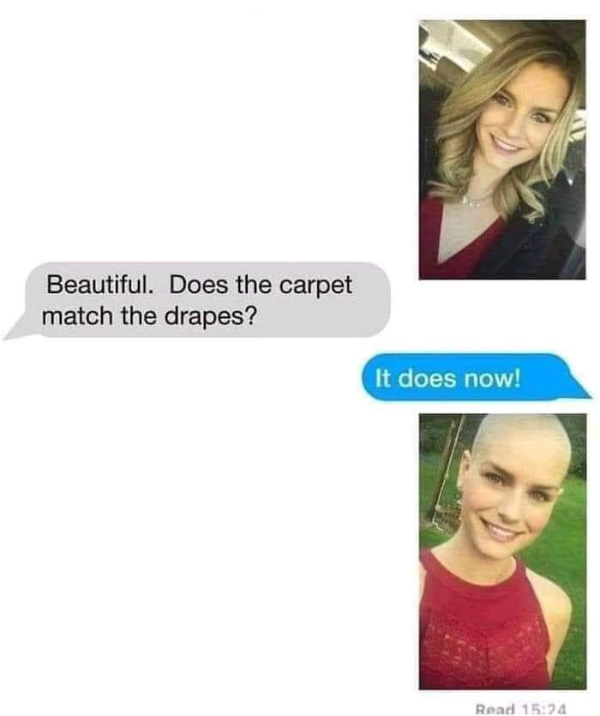 wtf pics that take a second to realize - carpet match the drapes meme - Beautiful. Does the carpet match the drapes? It does now! Road
