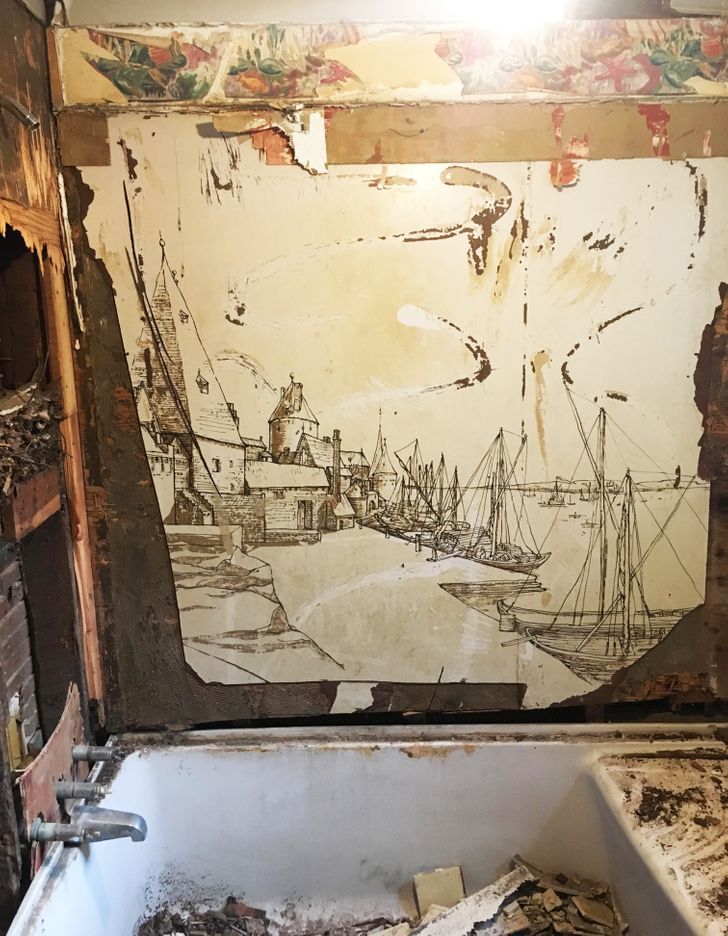 “Beautiful drawing found behind a wall while renovating our bathroom”