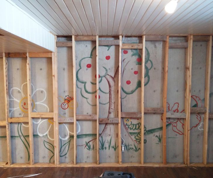 “Friend tore down his wall for renovations and found this mural on another wall behind it.”