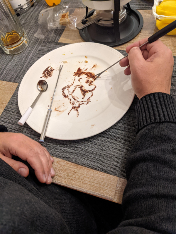 “My dad drew Fred Flintstone out of fondue chocolate.”