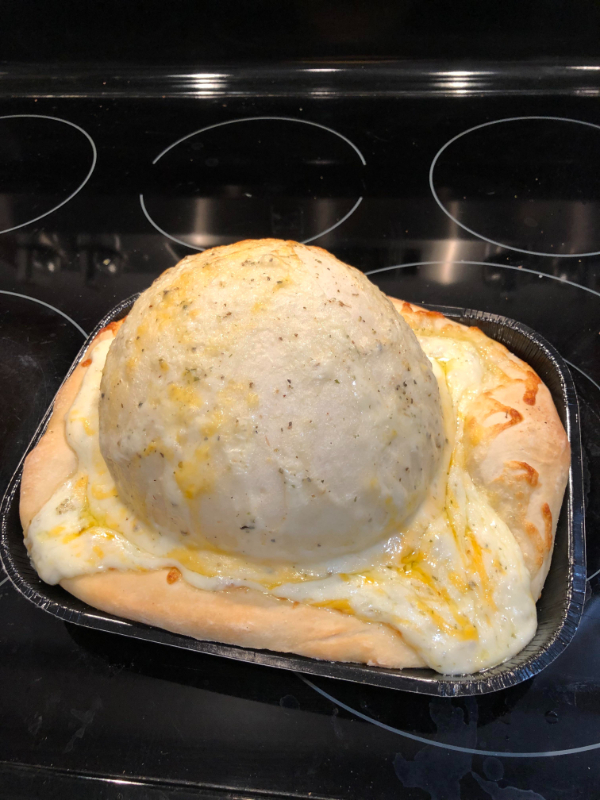 “The size of this bubble in our garlic cheesy bread.”