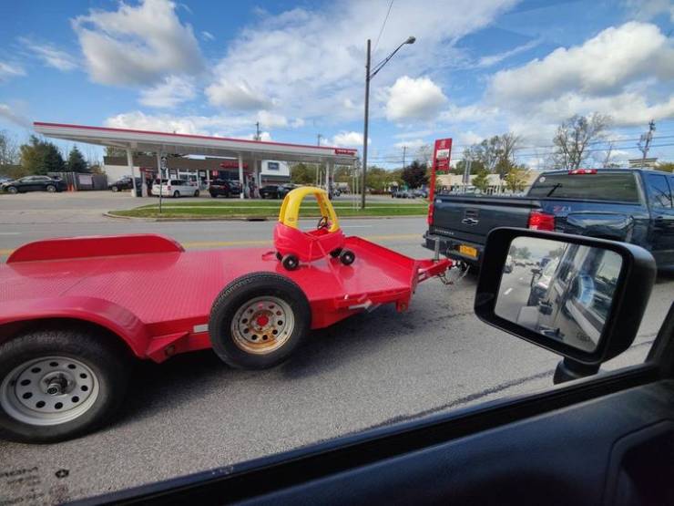 “Saw this flatbed hauling a crazy coupe this morning.”