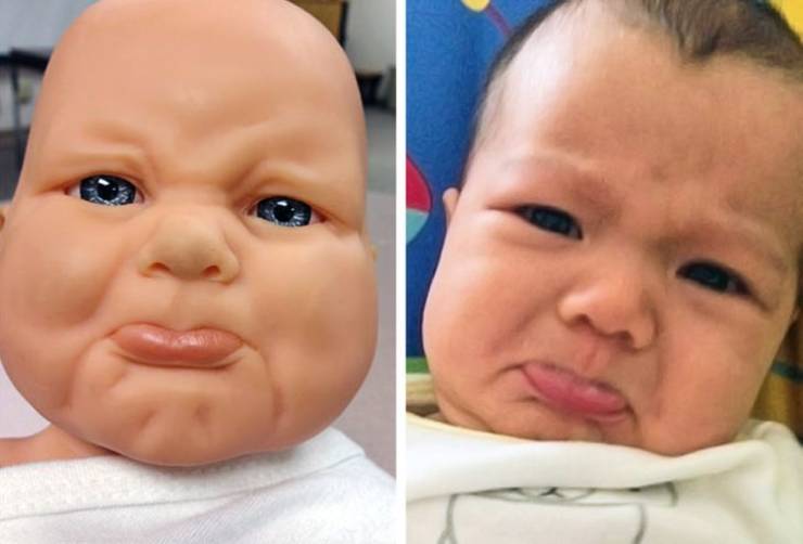 “The baby on the left is a doll from our parenting class. The baby on the right is our daughter.”