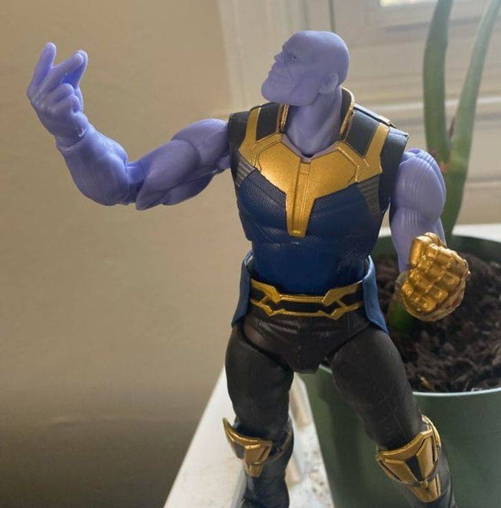 “This bootleg Thanos snapping with the wrong hand”