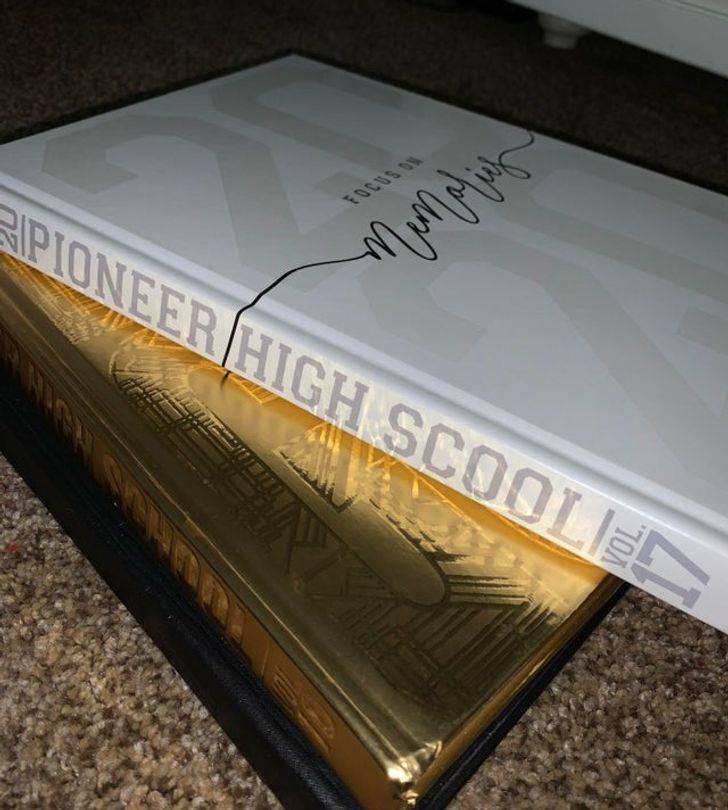 “My sister’s school spelled ’school’ wrong on the spine of the yearbook.”