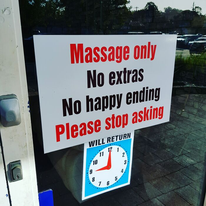 no happy ending massage - Massage only No extras No happy ending Please stop asking Will Return 12 1 11 N 2 10 ca 3 9 4 8 5 1 6