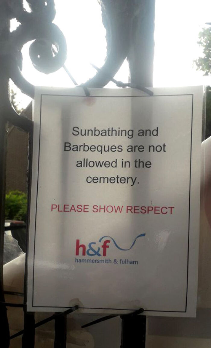hammersmith and fulham - Sunbathing and Barbeques are not allowed in the cemetery Please Show Respect haf hammersmith & fulham