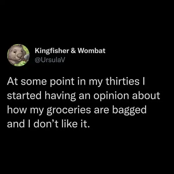 tweets for old people - vodacom change the world - Kingfisher & Wombat At some point in my thirties | started having an opinion about how my groceries are bagged and I don't it.