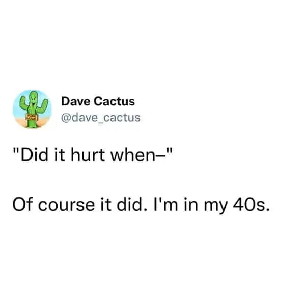 tweets for old people - can t find my gone in 60 seconds dvd - Dave Cactus "Did it hurt when," Of course it did. I'm in my 40s.