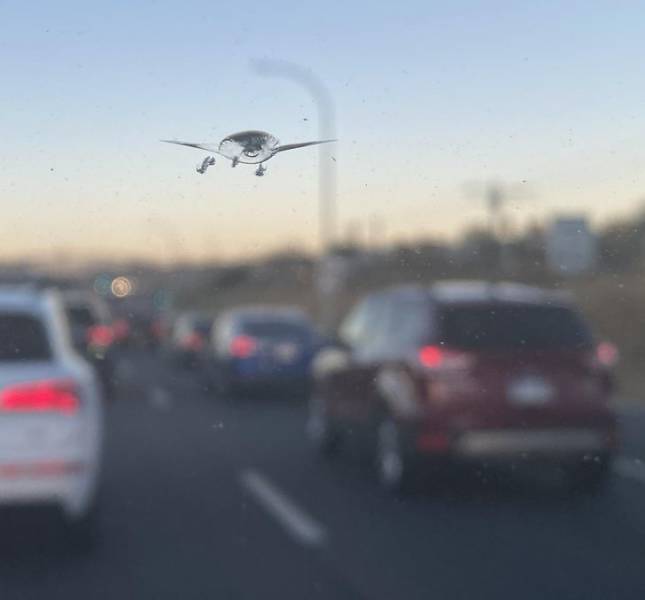 “The crack on my wife’s windshield looks like an airplane from the front.”