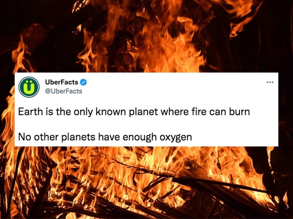 uber facts - fire light - UberFacts Earth is the only known planet where fire can burn No other planets have enough oxygen