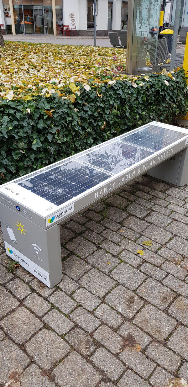 “There’s a public, solar powered smartphone charging station in my city.”
