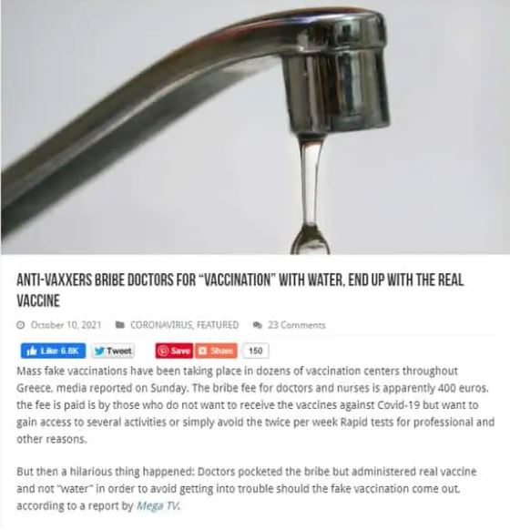 cringe pics - leaky faucet - AntiVaxxers Bribe Doctors For Vaccination" With Water, End Up With The Real Vaccine Coronavirus, Featured 23 Tweet Save Shwe 150 Mass fake vaccinations have been taking place in dozens of vaccination centers throughout Greece,