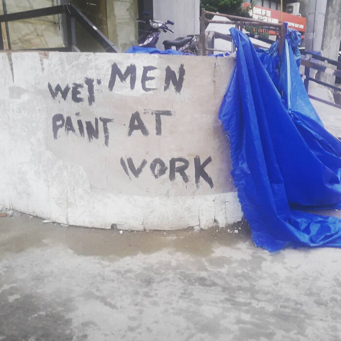 funny signs- water - Wet Men Paint At Work