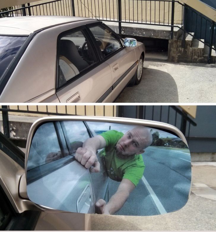funny pranks - creative pranks - car mirror photo meme