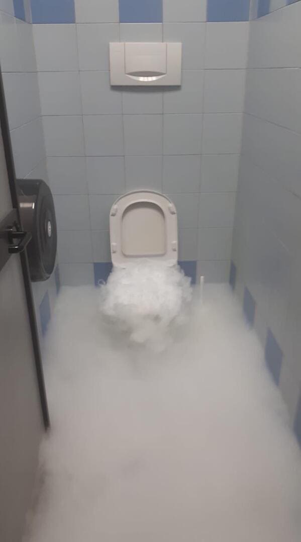 “Someone at my stepdads work put dry ice in the toilet by mistake.”